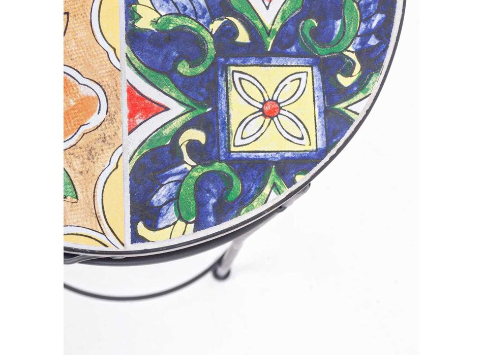 3 okrągłe stalowe stoły zewnętrzne z designerskimi dekoracjami - czarujące Viadurini