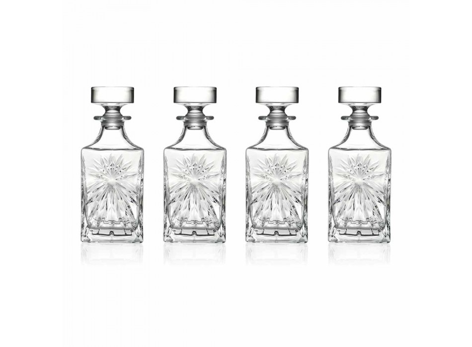 4 butelki whisky z kwadratowym wzorem zakrętki Eco Crystal - Daniele
