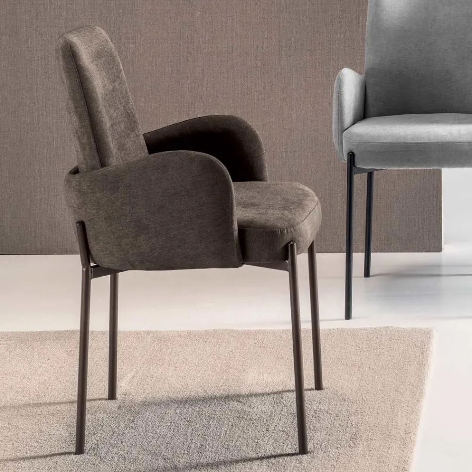 4 fotele w kolorowej tkaninie i malowanej metalowej ramie - Lamberta Viadurini