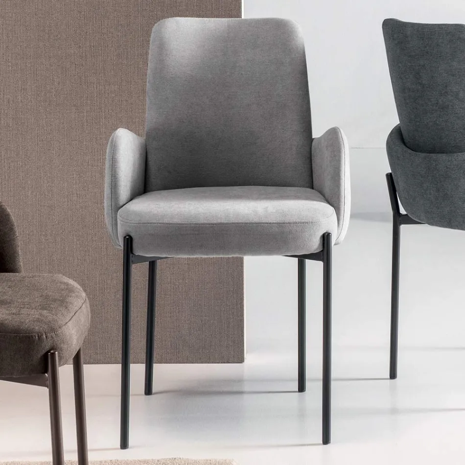 4 fotele w kolorowej tkaninie i malowanej metalowej ramie - Lamberta Viadurini