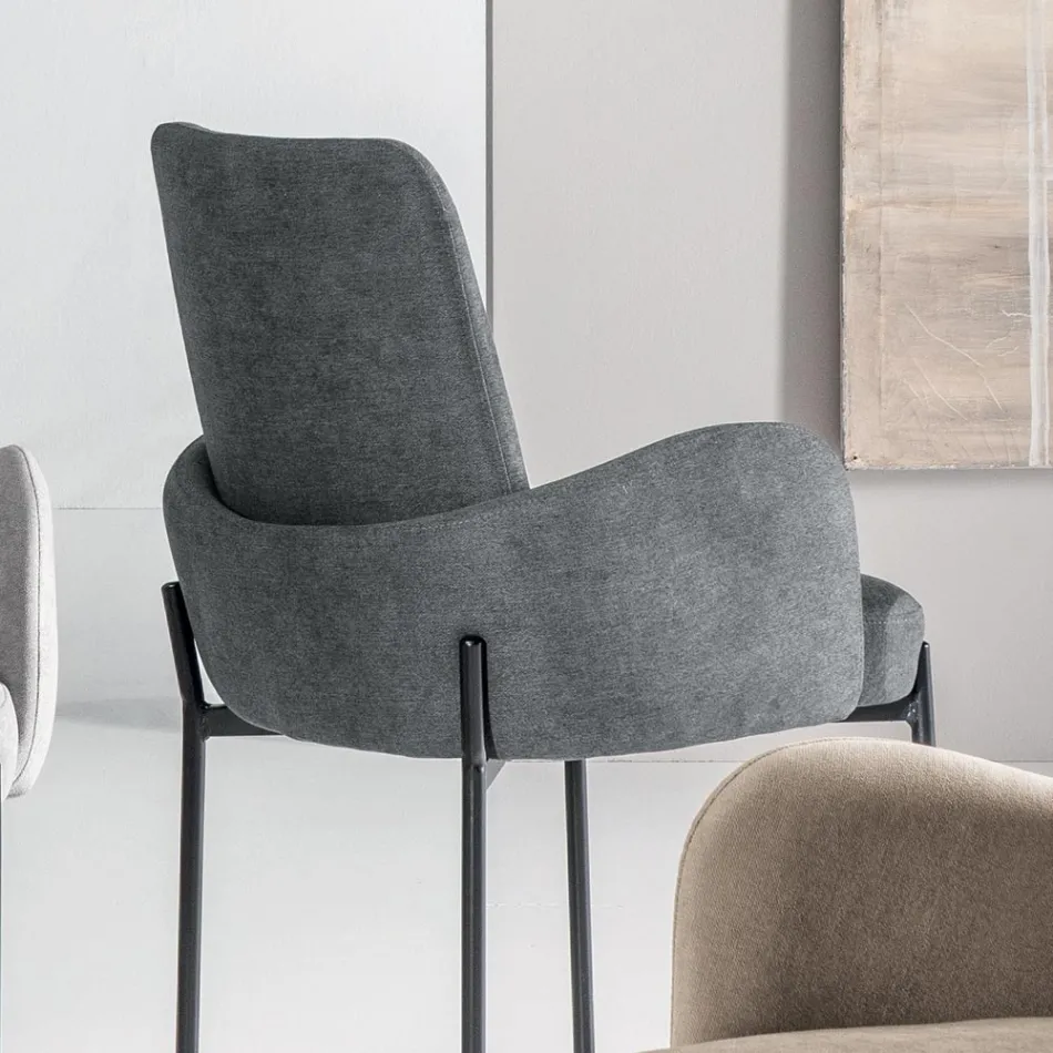 4 fotele w kolorowej tkaninie i malowanej metalowej ramie - Lamberta Viadurini