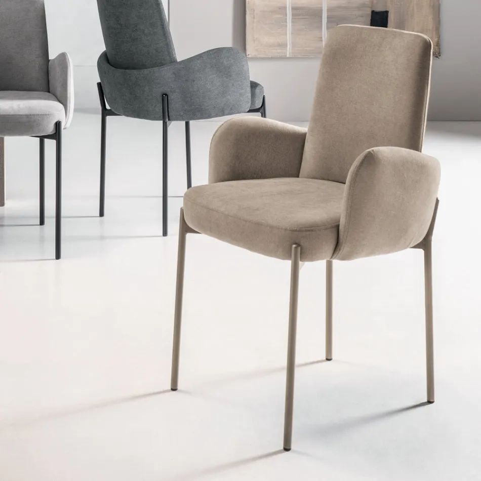 4 fotele w kolorowej tkaninie i malowanej metalowej ramie - Lamberta Viadurini