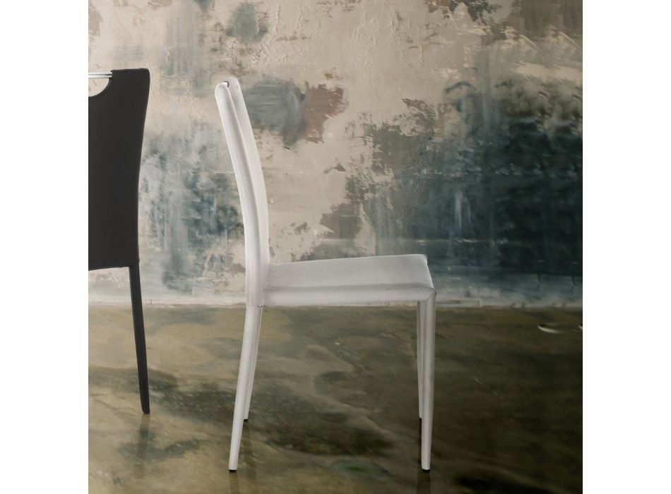 4 krzesła całkowicie obite białą skórą syntetyczną - Tulio Viadurini