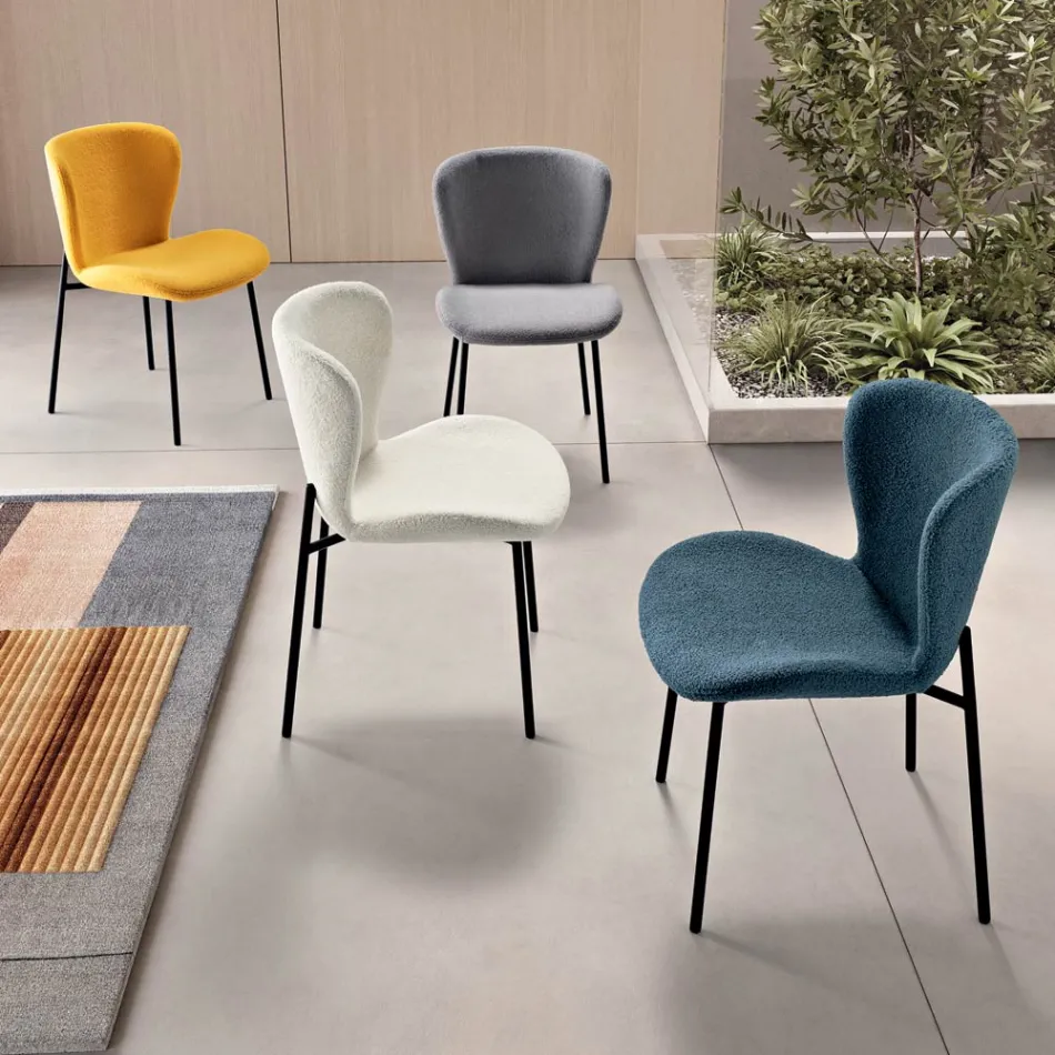 4 tapicerowane krzesła z tkaniny Bouclè i czarnej metalowej ramy - Tiziana Viadurini