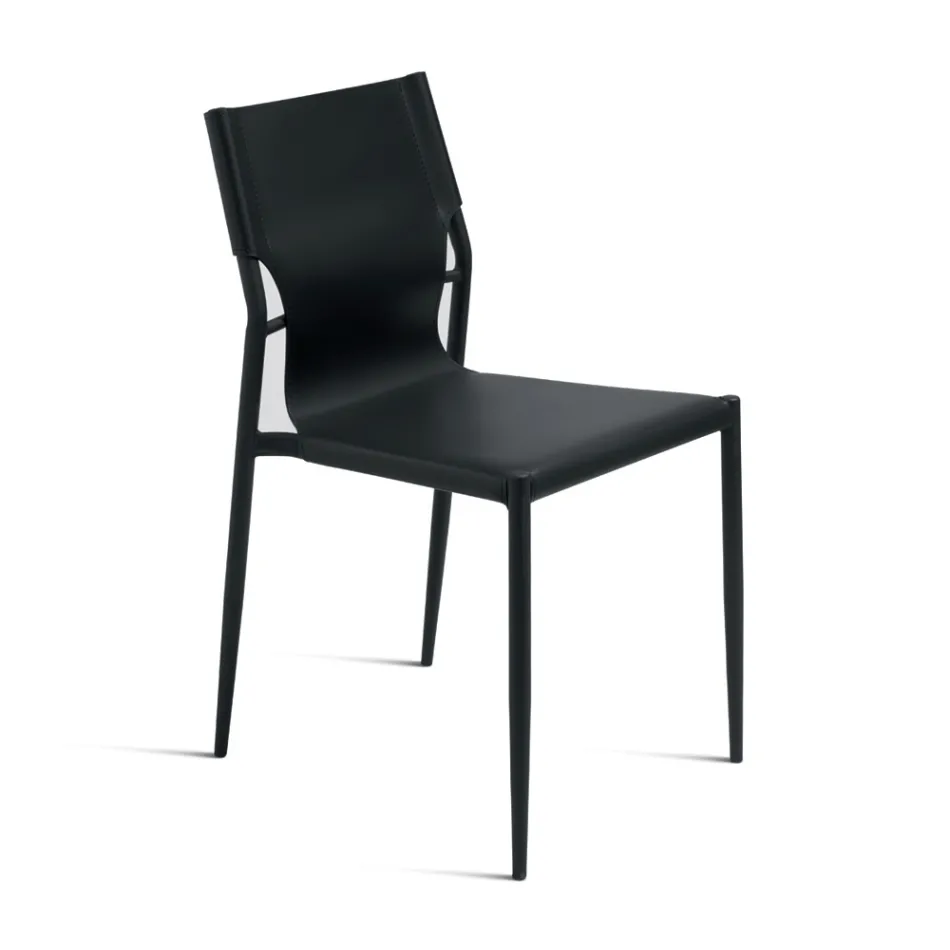 4 krzesła z kolorowej skóry ekologicznej i malowanej metalowej podstawy - Komedia Viadurini