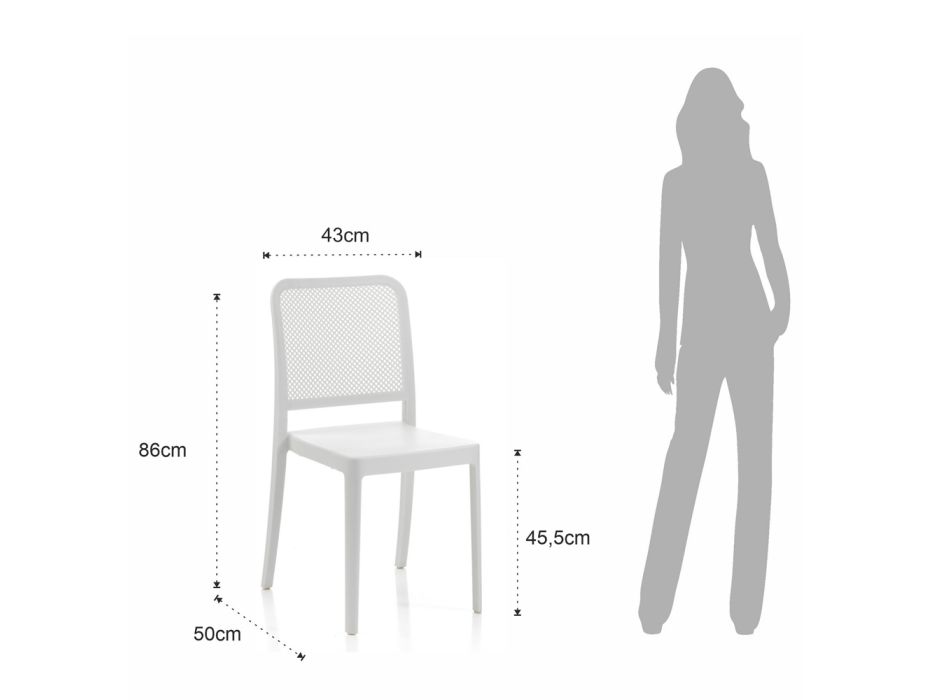 4 krzesła wewnętrzne i zewnętrzne z możliwością sztaplowania, z polipropylenu - Paw Viadurini
