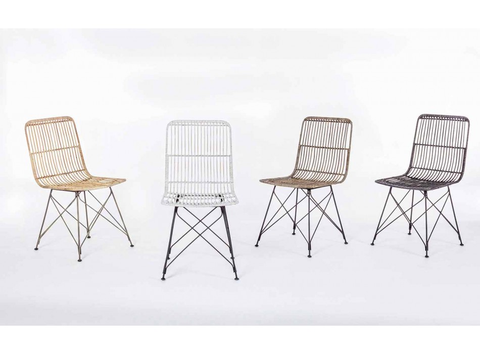 4 krzesła do jadalni ze stali i splotu od Kubu Homemotion - Kendall Viadurini