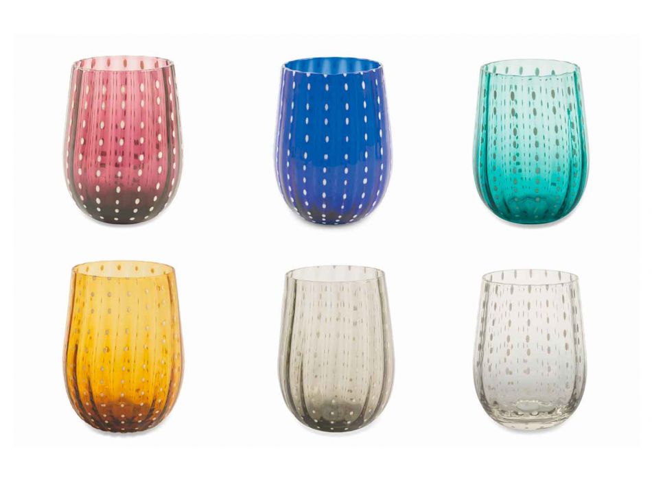 6 kolorowych i nowoczesnych szklanych szklanek do wody Elegancka usługa - Persja Viadurini