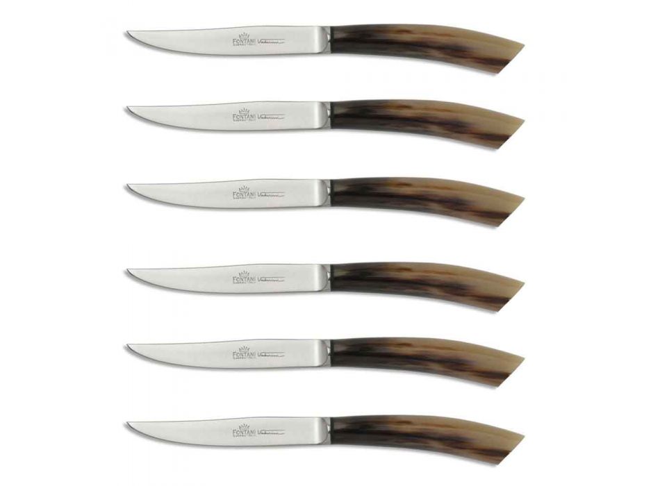 6 noży kuchennych Artisan z rękojeścią z rogu wołowego Made in Italy - Marine