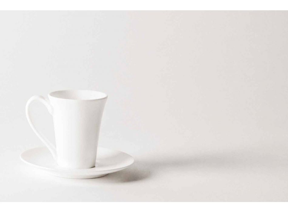 6 porcelanowych filiżanek do kawy z dzbankiem i cukiernicą - Romilda Viadurini