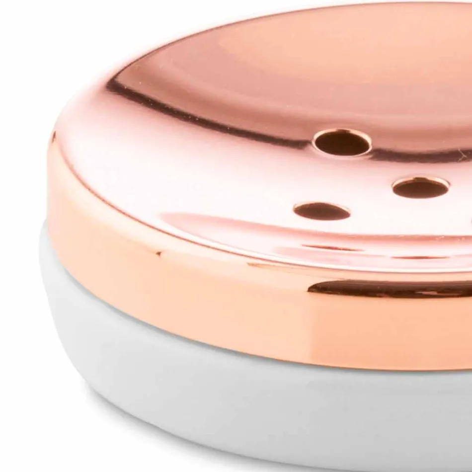 Wolnostojące akcesoria łazienkowe z białej porcelany z miedzianymi detalami - Scampia Viadurini