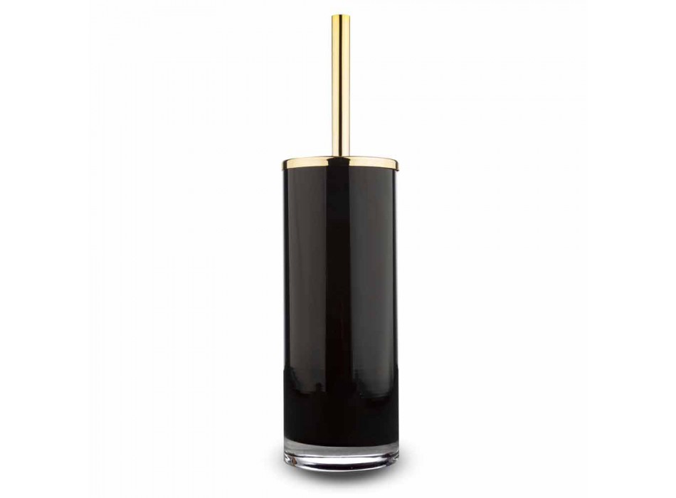 Wolnostojące akcesoria łazienkowe z czarnego szkła i błyszczącego złotego metalu - czarny Viadurini