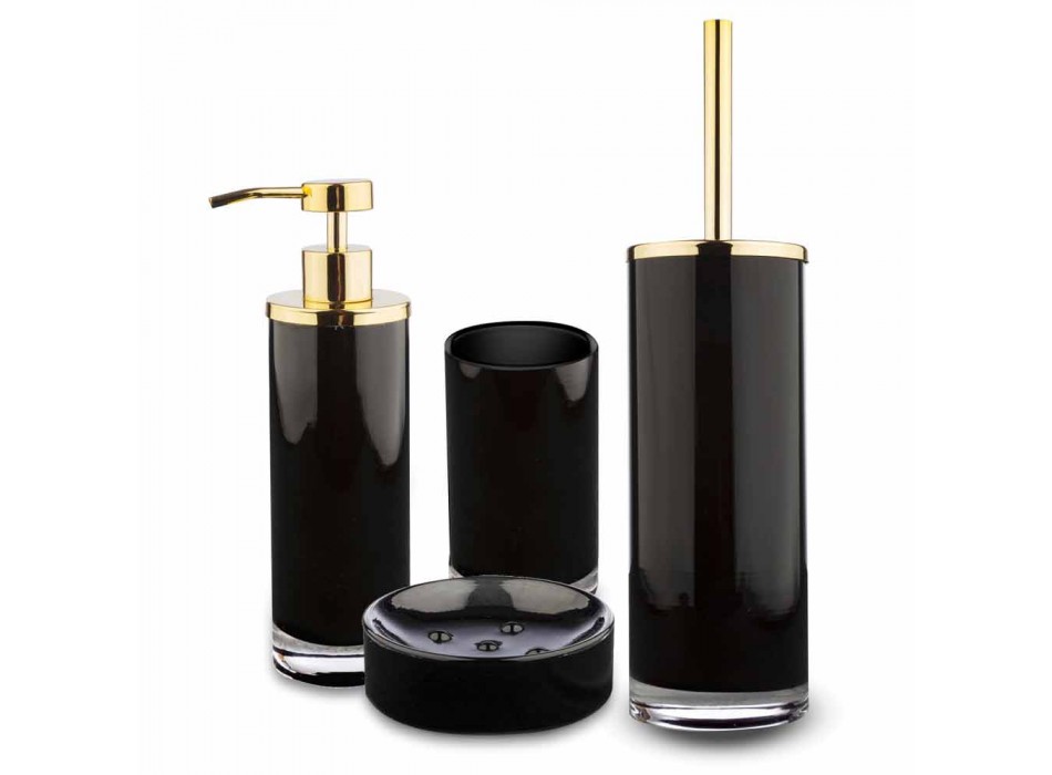 Wolnostojące akcesoria łazienkowe z czarnego szkła i błyszczącego złotego metalu - czarny Viadurini