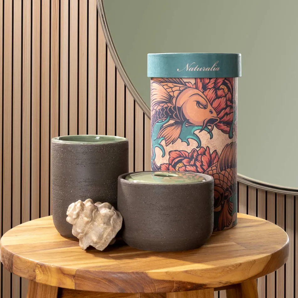 Zielone akcesoria łazienkowe z gliny ogniotrwałej Made in Italy - Antonella Viadurini