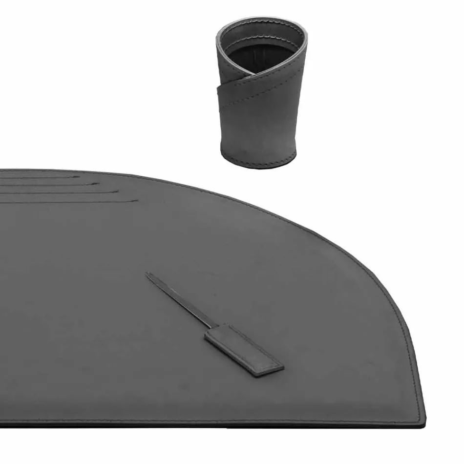 Akcesoria na biurko ze skóry regenerowanej 5 sztuk Made in Italy - Medea Viadurini