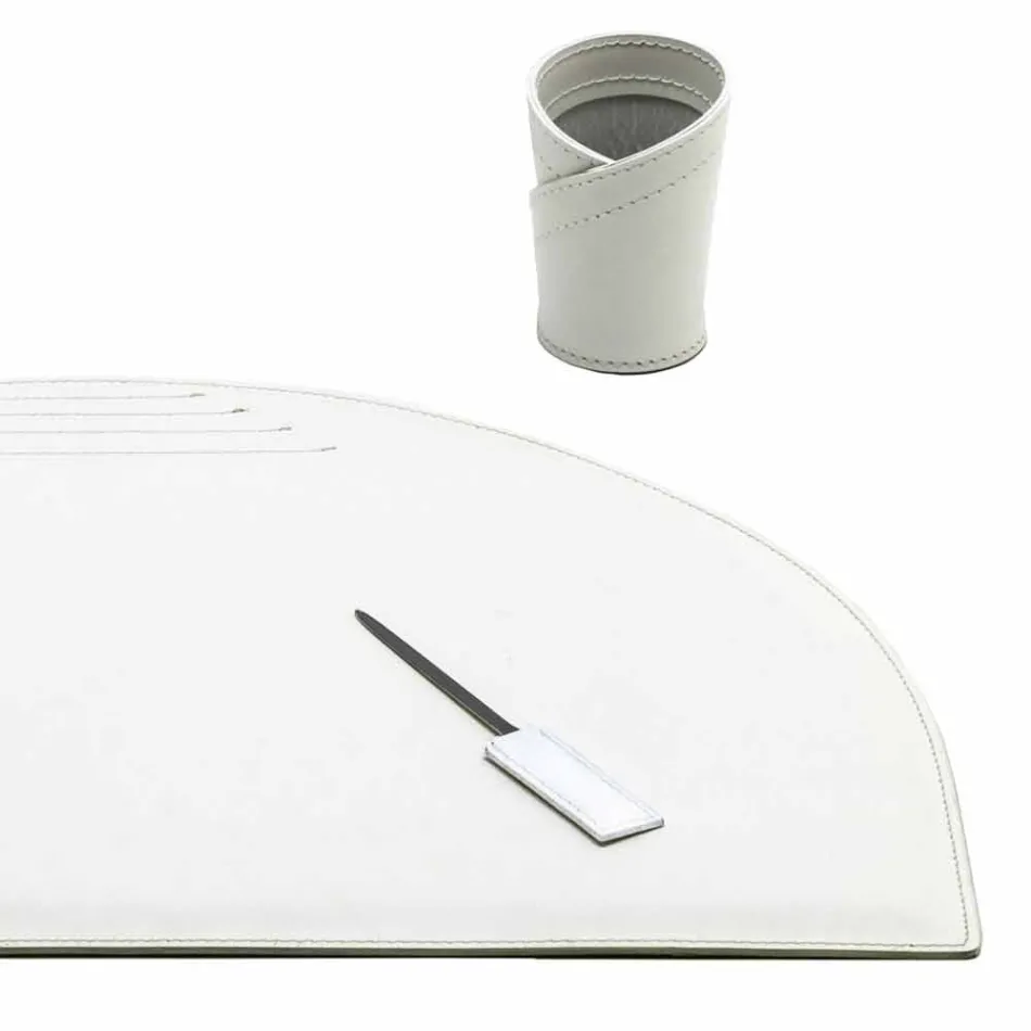 Akcesoria na biurko ze skóry regenerowanej 5 sztuk Made in Italy - Medea Viadurini