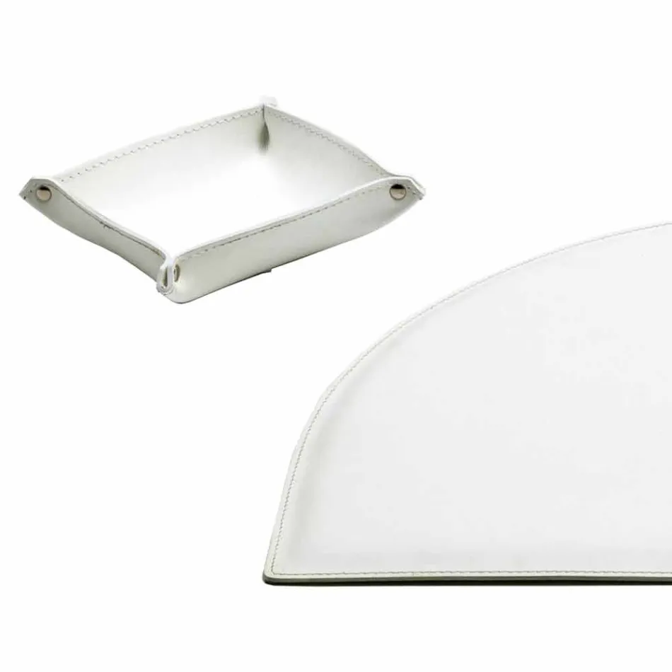 Akcesoria na biurko ze skóry regenerowanej 5 sztuk Made in Italy - Medea Viadurini