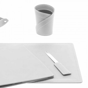 Akcesoria 5-częściowe skórzane biurko z regenerowanej skóry Made in Italy - Ascanio