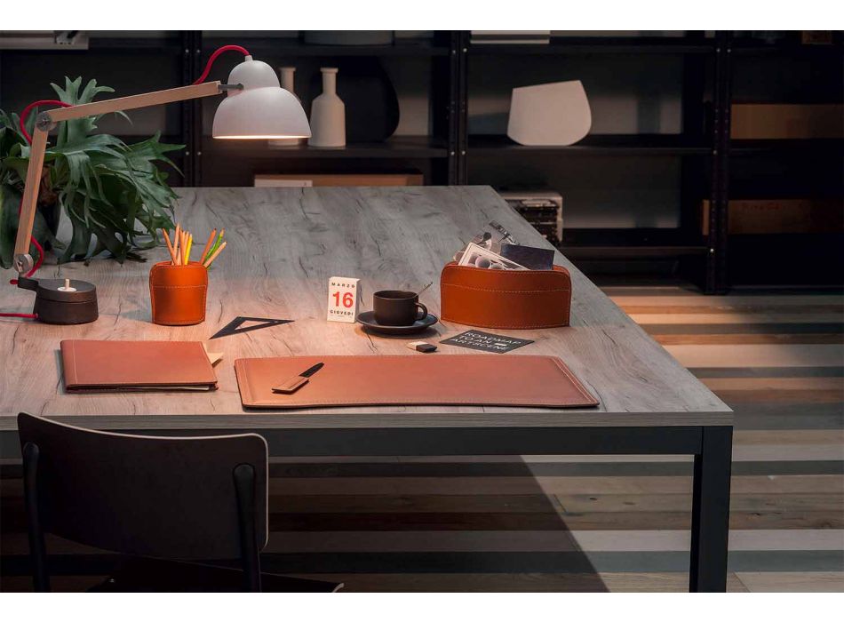 Akcesoria 5-częściowe skórzane biurko z regenerowanej skóry Made in Italy - Brando Viadurini