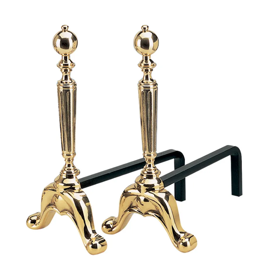 Mosiężny kominek Andirons Wysokość 39 cm Made in Italy - Fox Viadurini