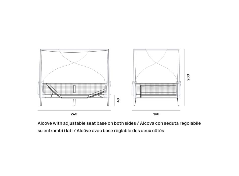 Alkowa zewnętrzna z drewna tekowego z zasłoną i poduszkami Made in Italy - Oracle Viadurini