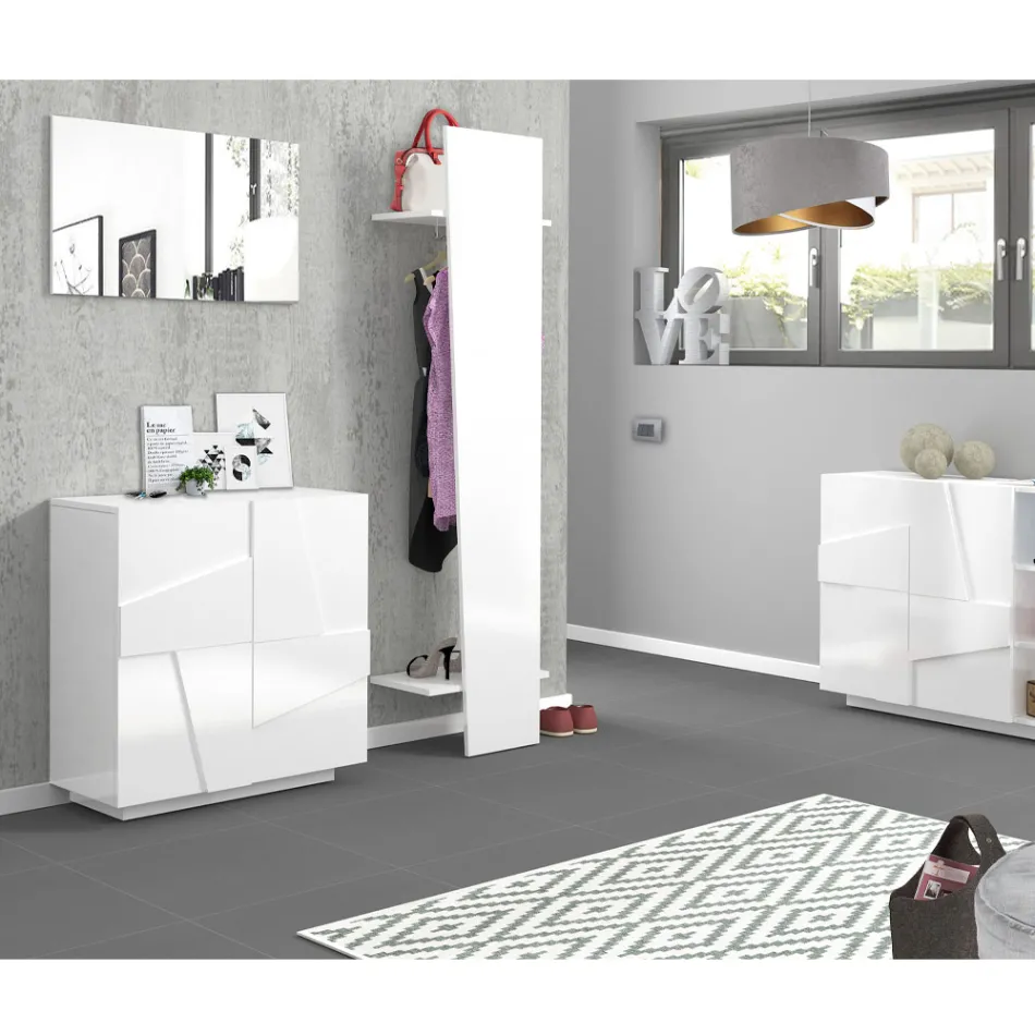 Zaprojektuj wejściowy wieszak na ubrania z białego drewna, łupka lub betonu - Fjona Viadurini