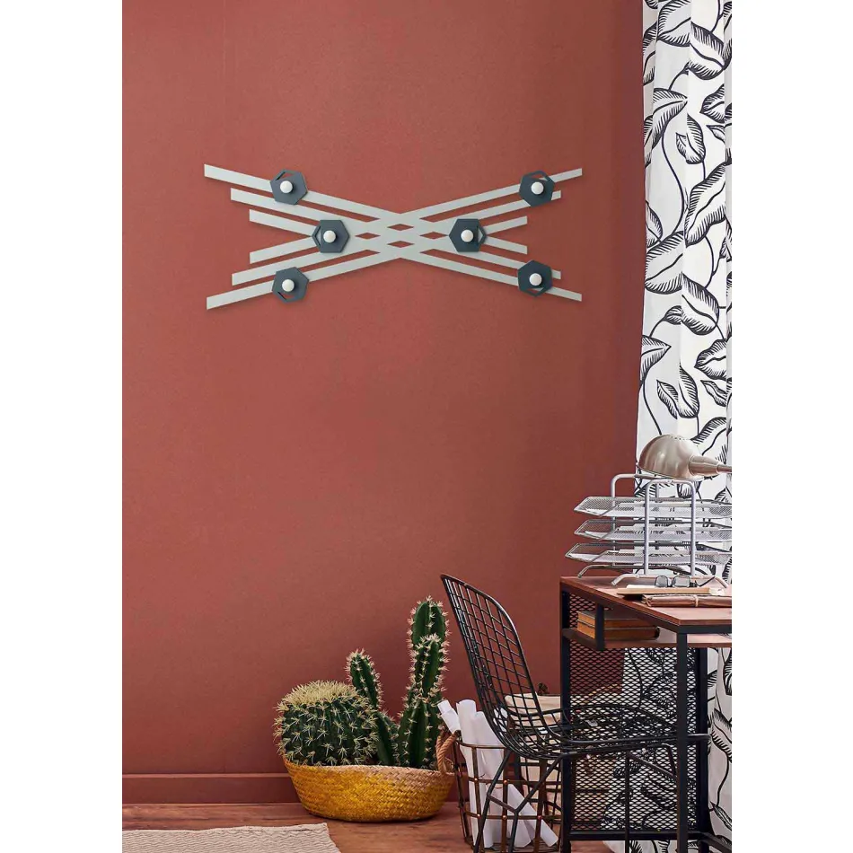 Wieszak ścienny w nowoczesnym stylu z kolorowego lakierowanego drewna - Picassino Viadurini