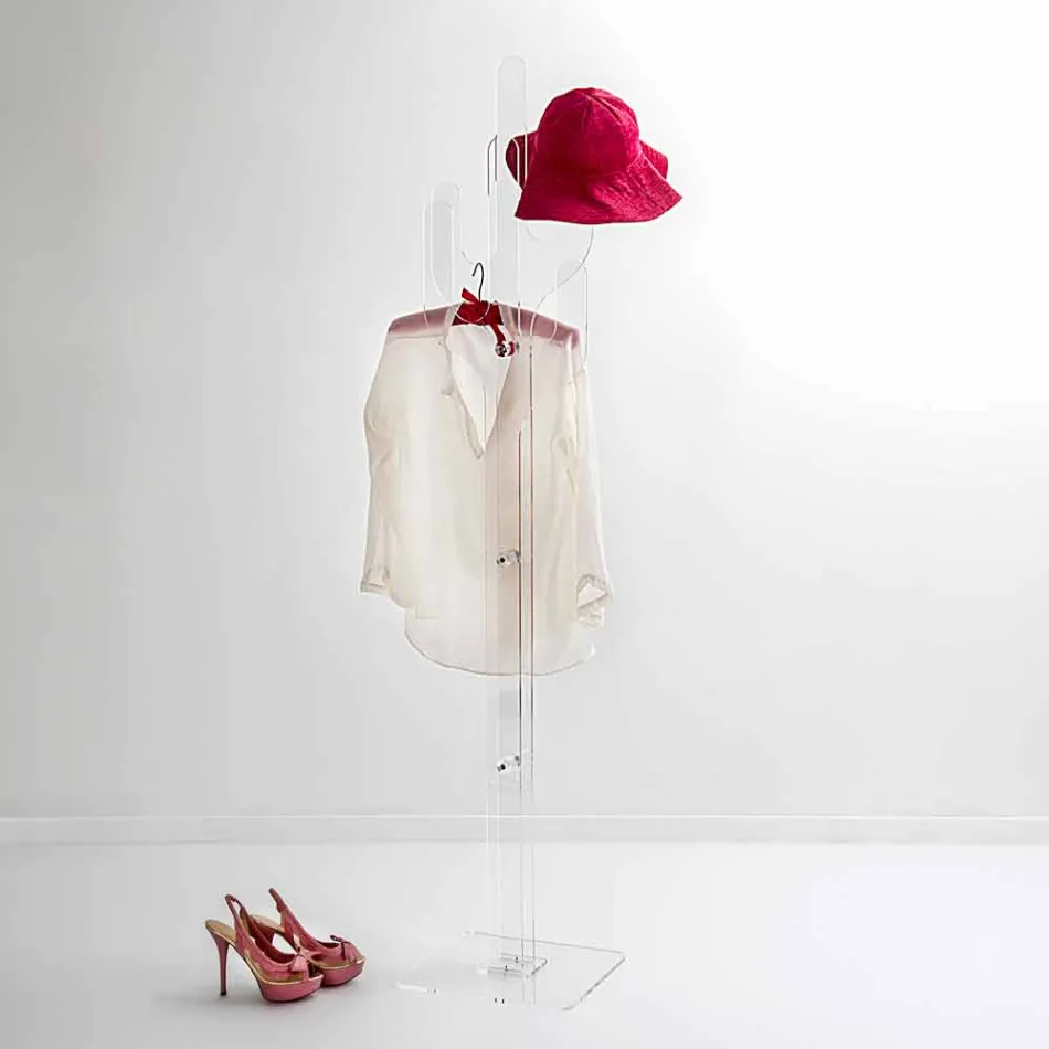 Kaktusowy, przezroczysty, nowoczesny design wieszak na podłogę, wykonany we Włoszech Viadurini