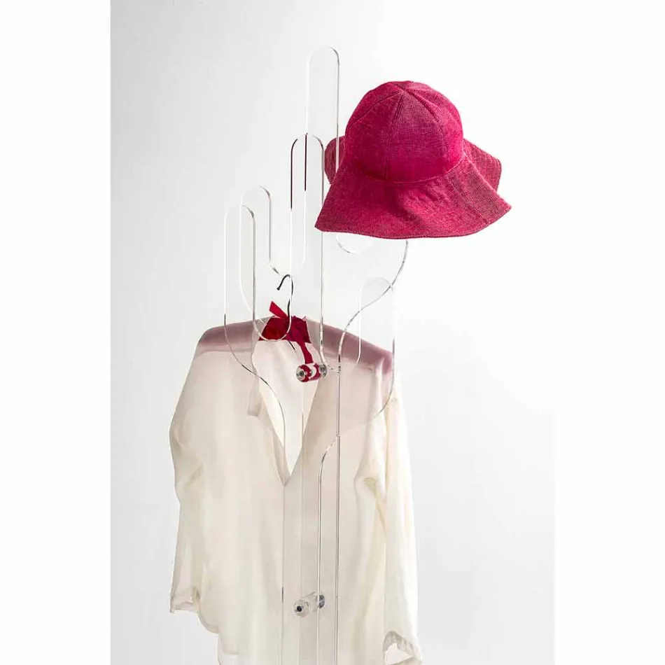 Kaktusowy, przezroczysty, nowoczesny design wieszak na podłogę, wykonany we Włoszech Viadurini