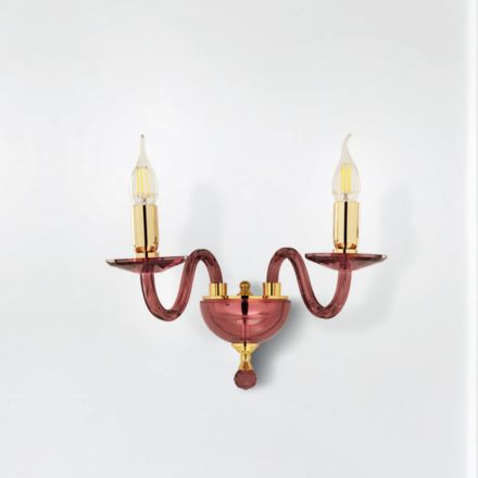 Klasyczny kinkiet z 2 światłami z ręcznie robionego włoskiego szkła i złotego metalu - Oliver Viadurini
