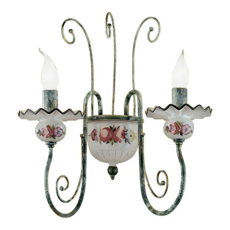 Kinkiet 2 Światła z ręcznie zdobionej ceramiki i antycznego mosiądzu - Sanremo Viadurini