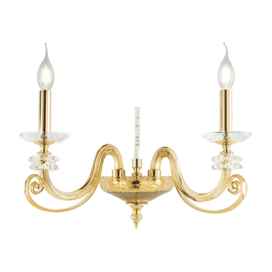 Kinkiet z 2 światłami z dmuchanego szkła i klasycznym luksusowym kryształem optycznym - Cassea Viadurini