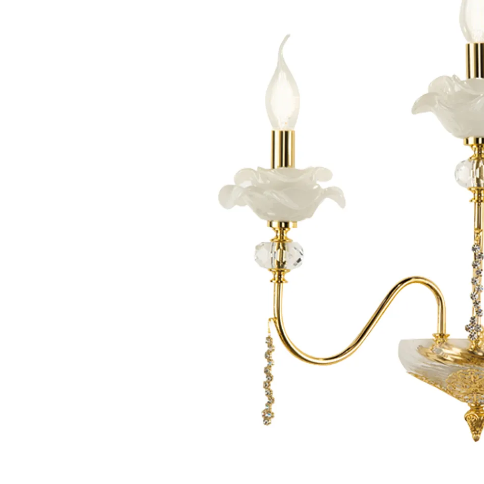 Klasyczna 6 światła kinkiet ze szkła, kryształu i luksusowego metalu - Flandria Viadurini