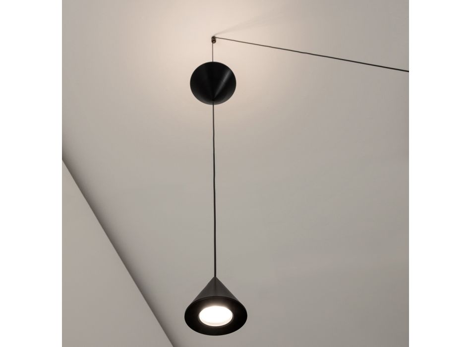 Kinkiet z czarnego aluminium i podwójnego stożka, minimalistyczny design - Mercado Viadurini