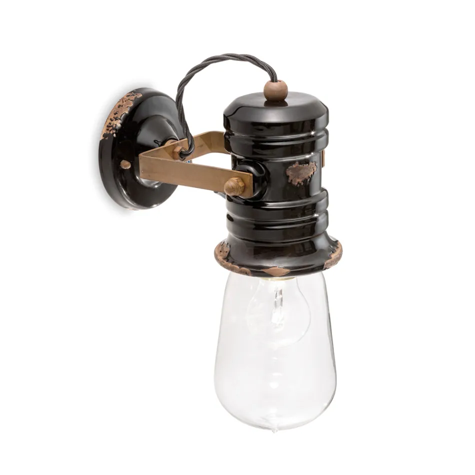 Reflektor z aplikacją na ścianę z ceramiki, szkła i metalu, różne wykończenia Joy Ferroluce Viadurini