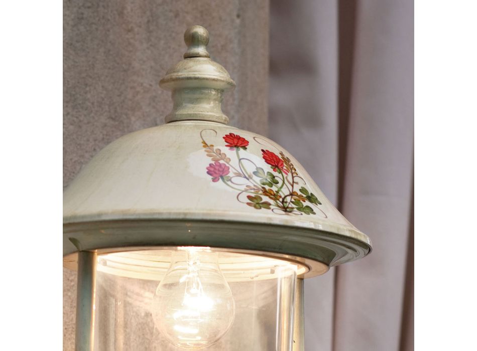 Aluminiowa lampa ścienna ogrodowa z ręcznie malowanymi kwiatami - Bari