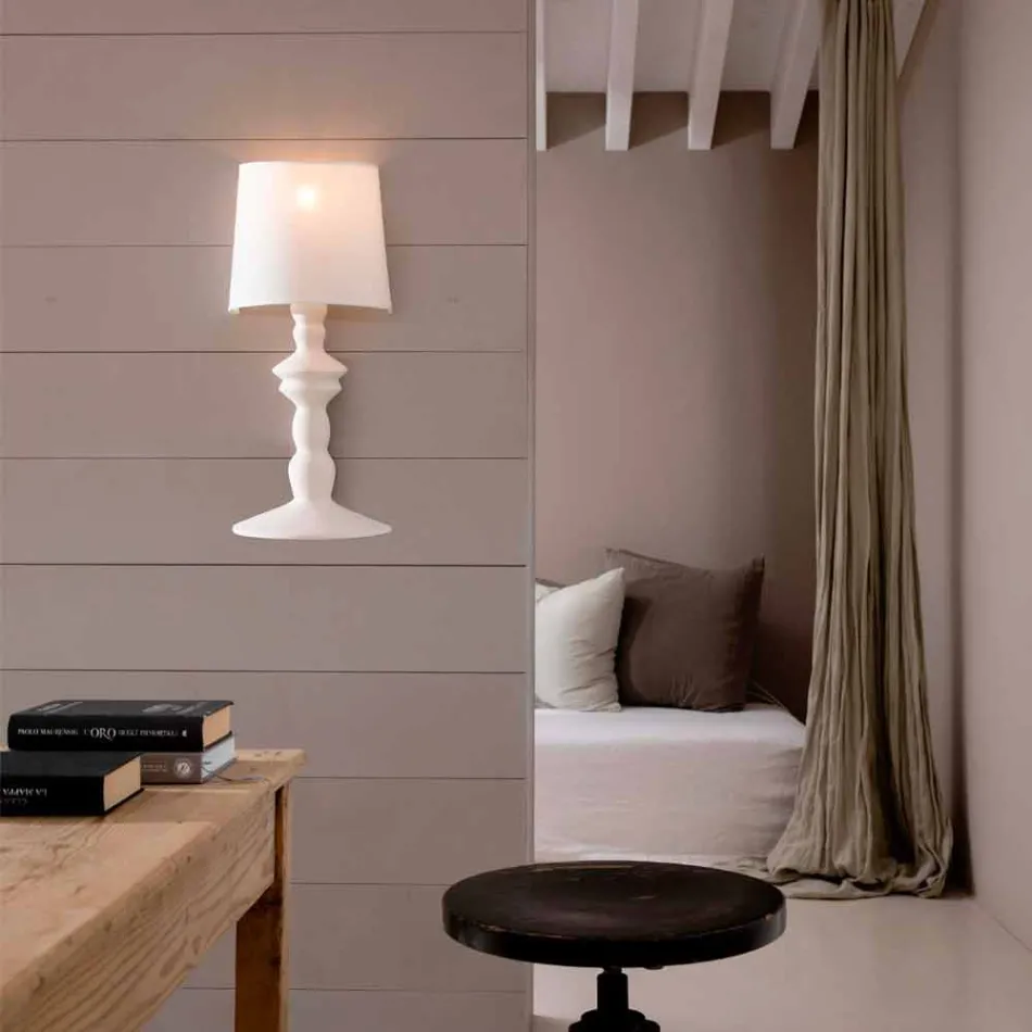 Kinkiet z ceramiki do malowania i abażur z białego lnu - Cadabra Viadurini