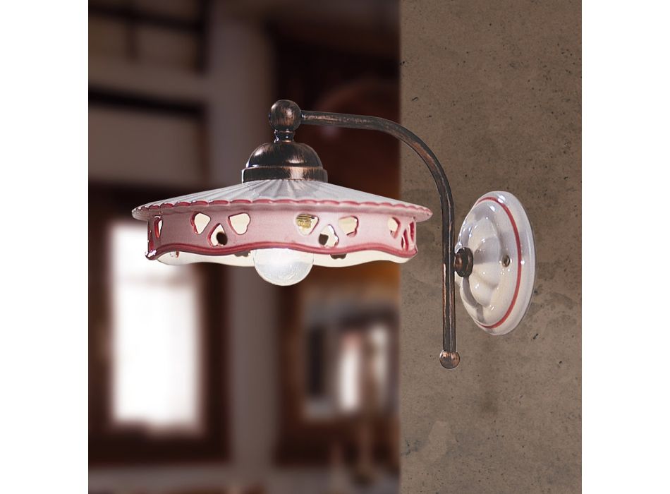 Ceramiczna lampa ścienna z żelaza w stylu vintage, ręcznie perforowana - Alessandria Viadurini