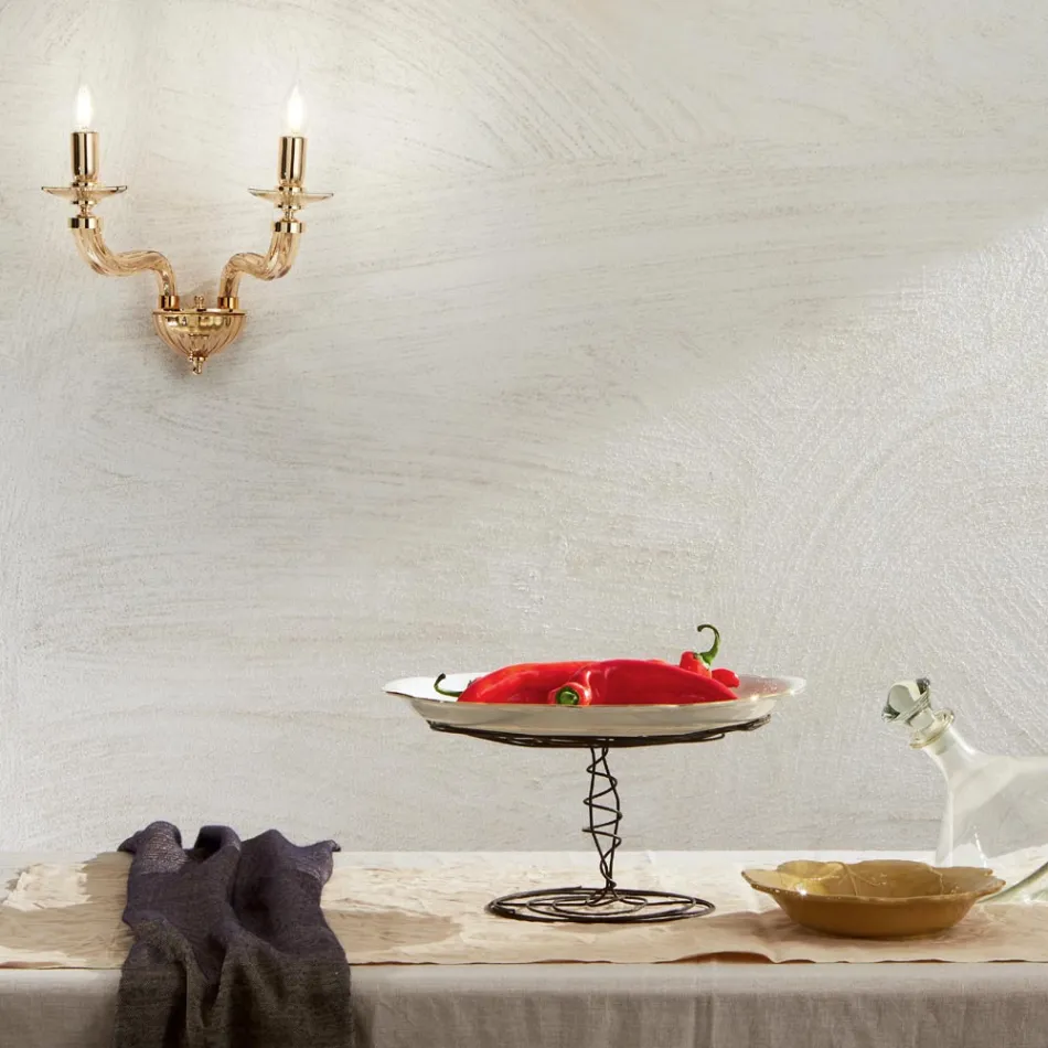 Klasyczny kinkiet 2 światła z ręcznie robionego szkła i metalu Rigaton - Fievole Viadurini