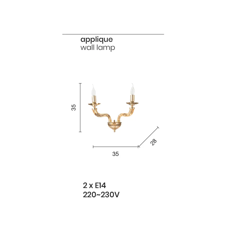Klasyczny kinkiet 2 światła z ręcznie robionego szkła i metalu Rigaton - Fievole Viadurini