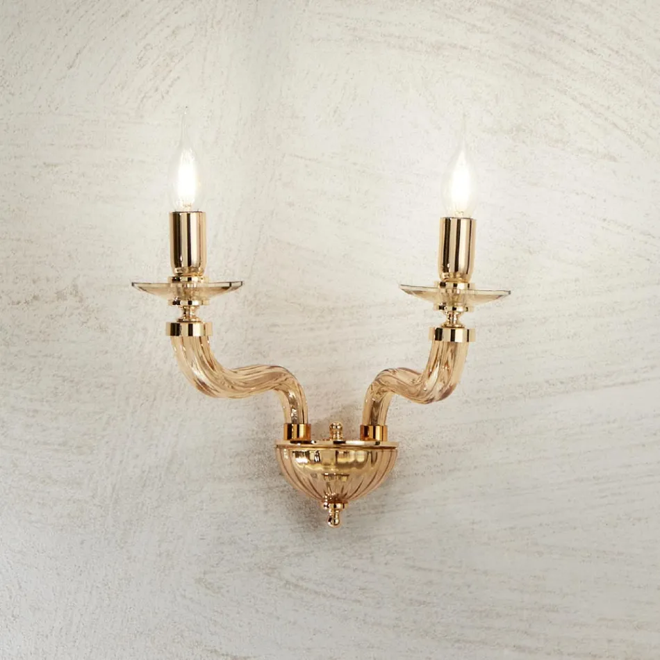 Klasyczny kinkiet 2 światła z ręcznie robionego szkła i metalu Rigaton - Fievole Viadurini