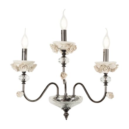 Klasyczny kinkiet 3 lampy z porcelany i luksusowego szkła dmuchanego - Eteria Viadurini