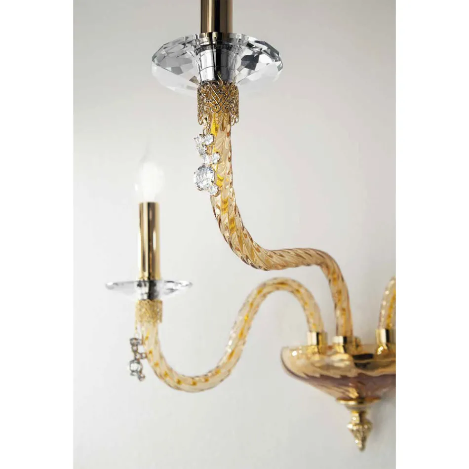 Klasyczny kinkiet 3 światła z dmuchanego szkła i ręcznie robione detale - Phaedra Viadurini