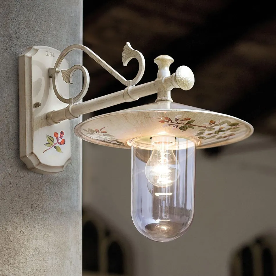 Klasyczny, ręcznie malowany, zdobiony aluminiowy kinkiet zewnętrzny - Genoa Viadurini