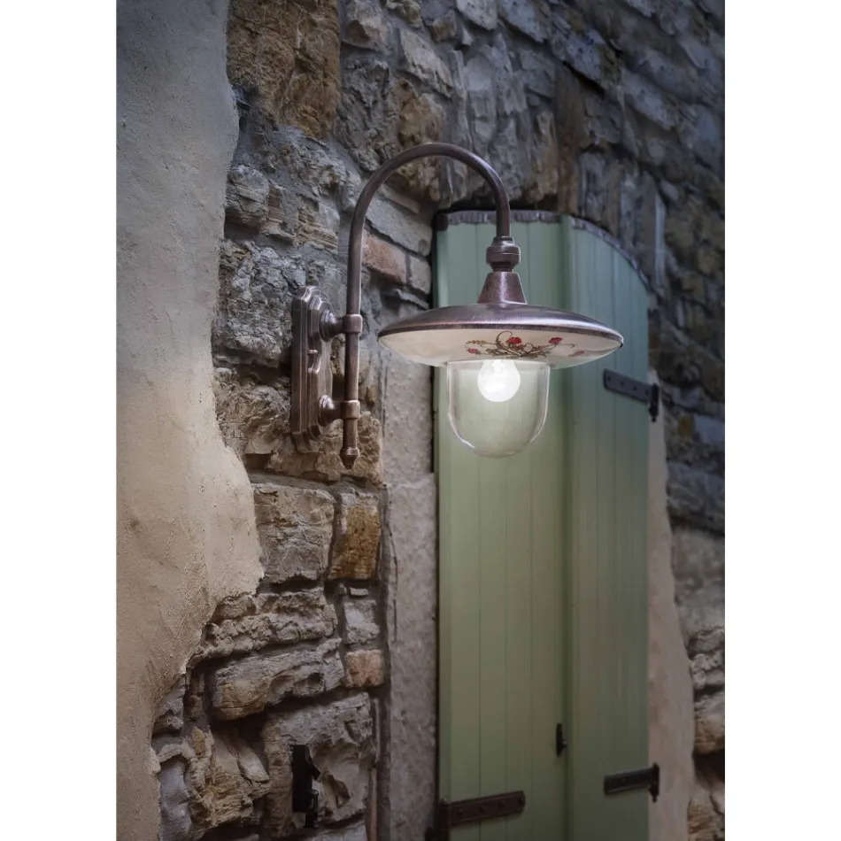 Zewnętrzny kinkiet z czarnego aluminium i ręcznie malowanych kwiatów - Latina Viadurini