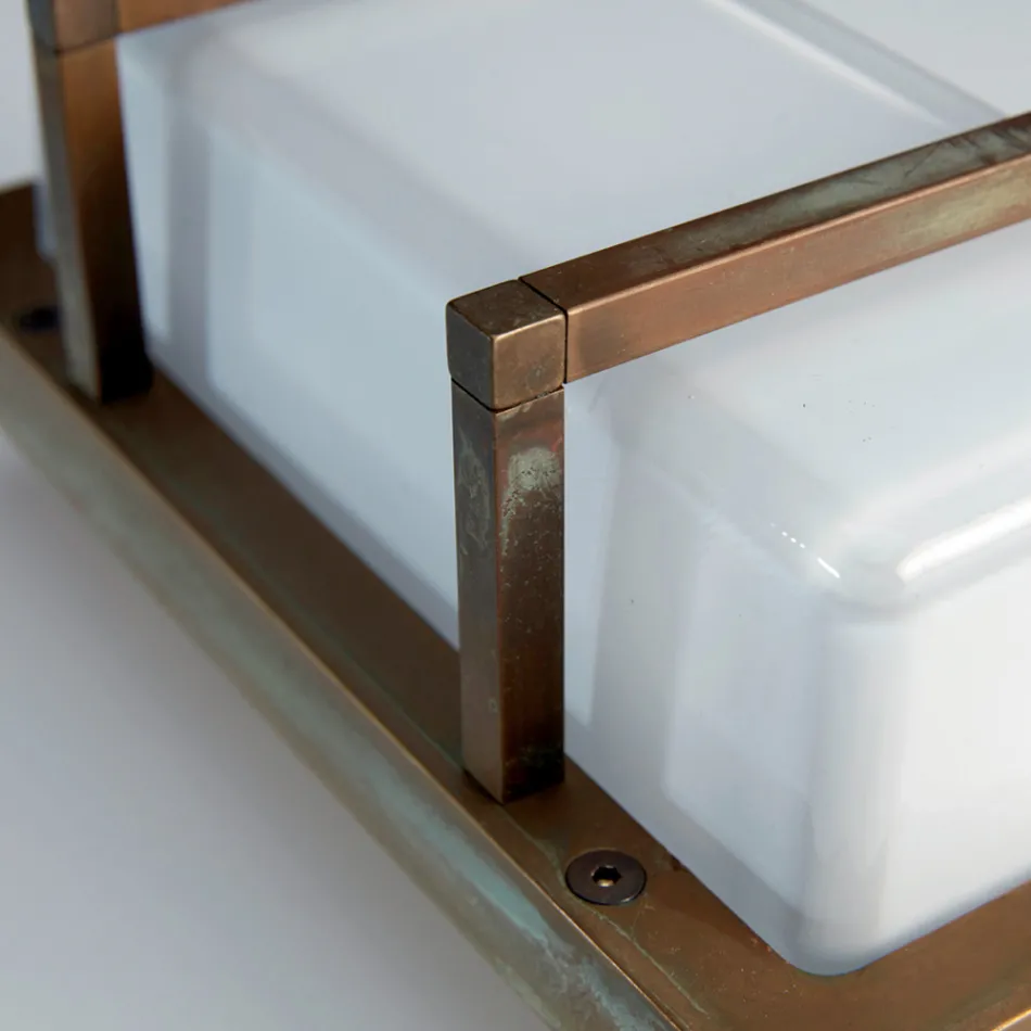 Mosiężna lampa ścienna zewnętrzna, E27, styl geometryczny, wyprodukowana we Włoszech - kryształ Viadurini