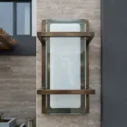 Mosiężna lampa ścienna zewnętrzna, E27, styl geometryczny, wyprodukowana we Włoszech - kryształ Viadurini