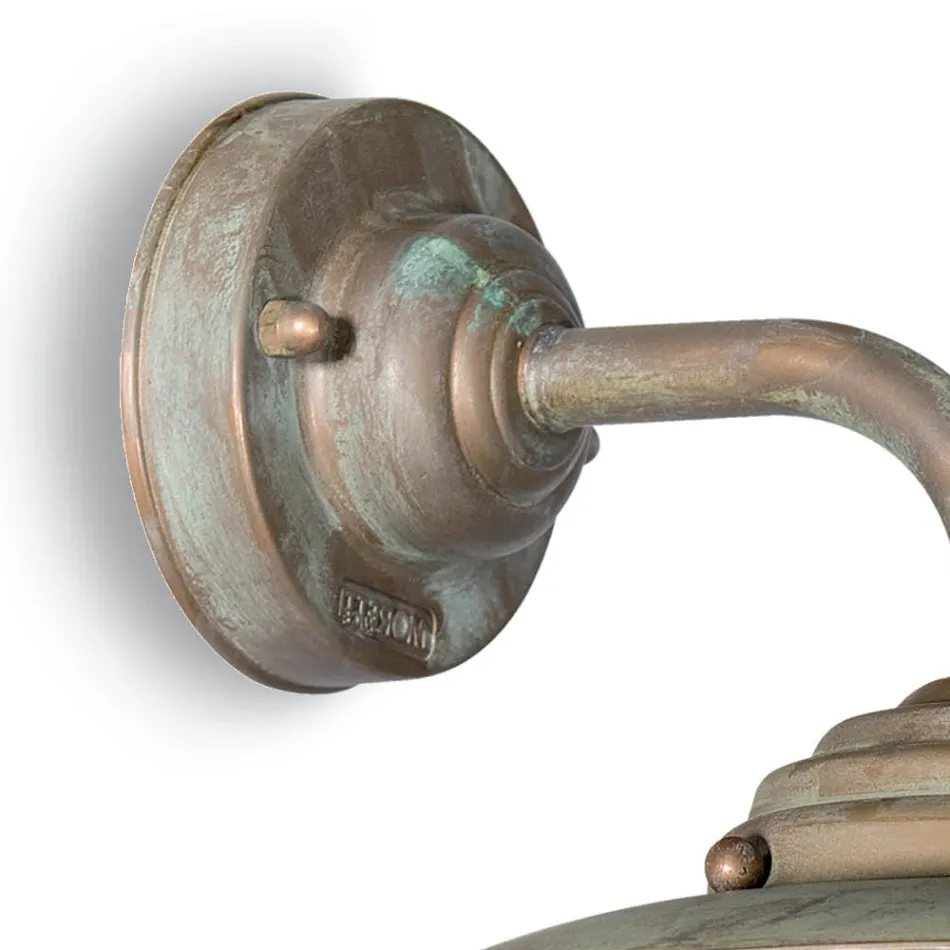 Lampa ścienna zewnętrzna w stylu vintage z mosiądzu, szkło przezroczyste - Elfico Viadurini