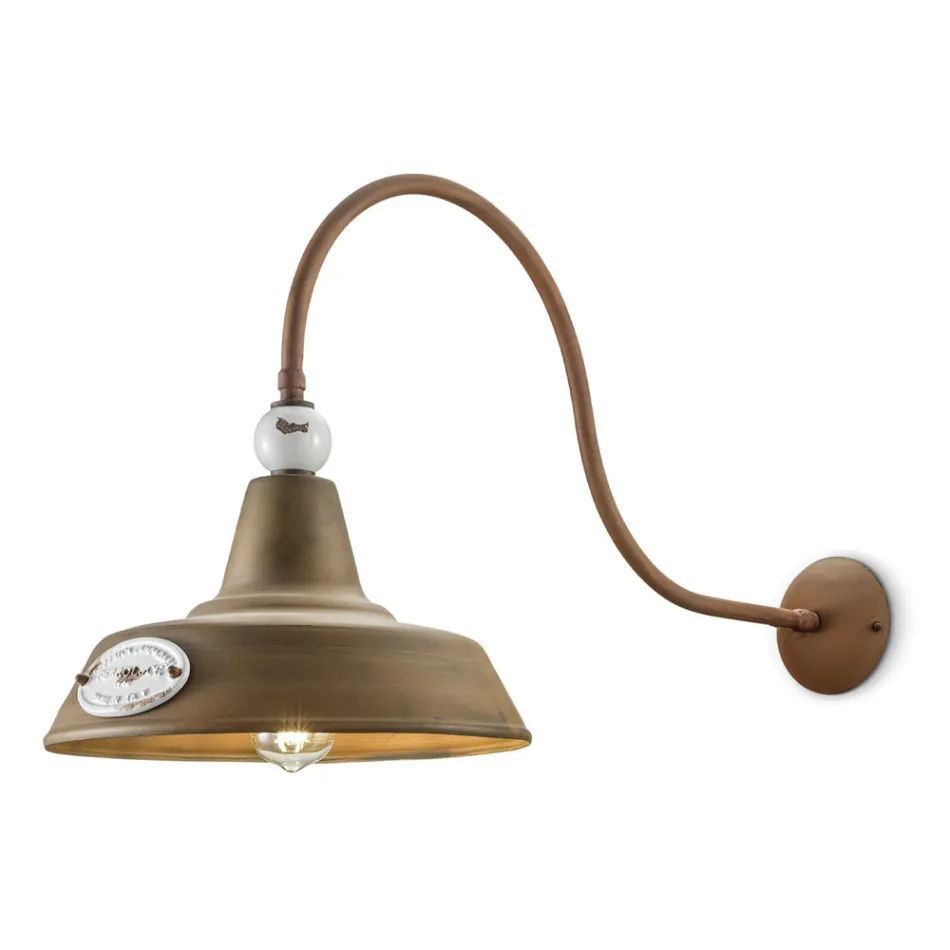 Przemysłowy kinkiet z żelaza i ceramiki ręcznie wykonany - grunge Viadurini