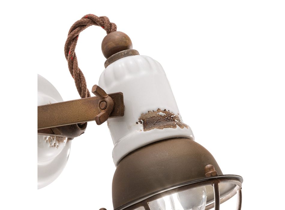 Aplikacja Spotlight w stylu industrialnym wykonana ręcznie z żelaza i ceramiki - Loft Viadurini
